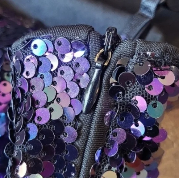 Sequin Lace Trim Strappy Back Lined Mini Dress, XS - Picture 5 of 12